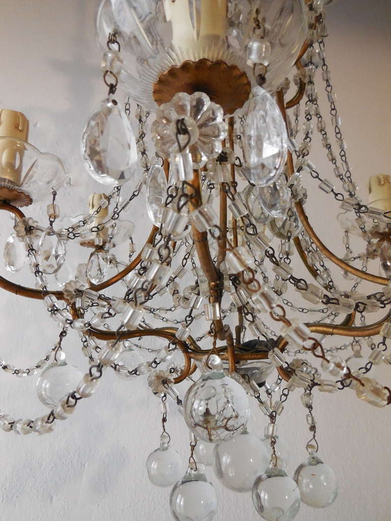 Italian Florentine Macaroni Beads with Clear Murano Balls Chandelier 4