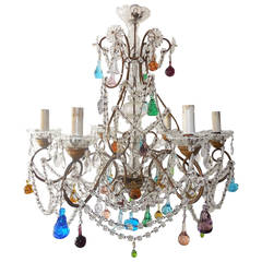 Antique 1900 Italian Murano Colored Fruit Crystal Swags Chandelier