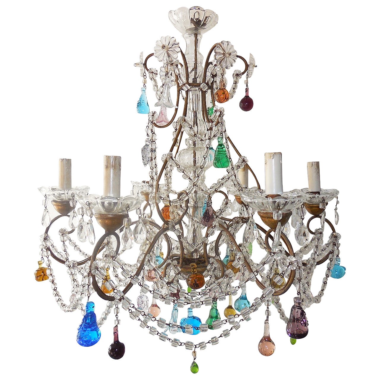 1900 Italian Murano Colored Fruit Crystal Swags Chandelier
