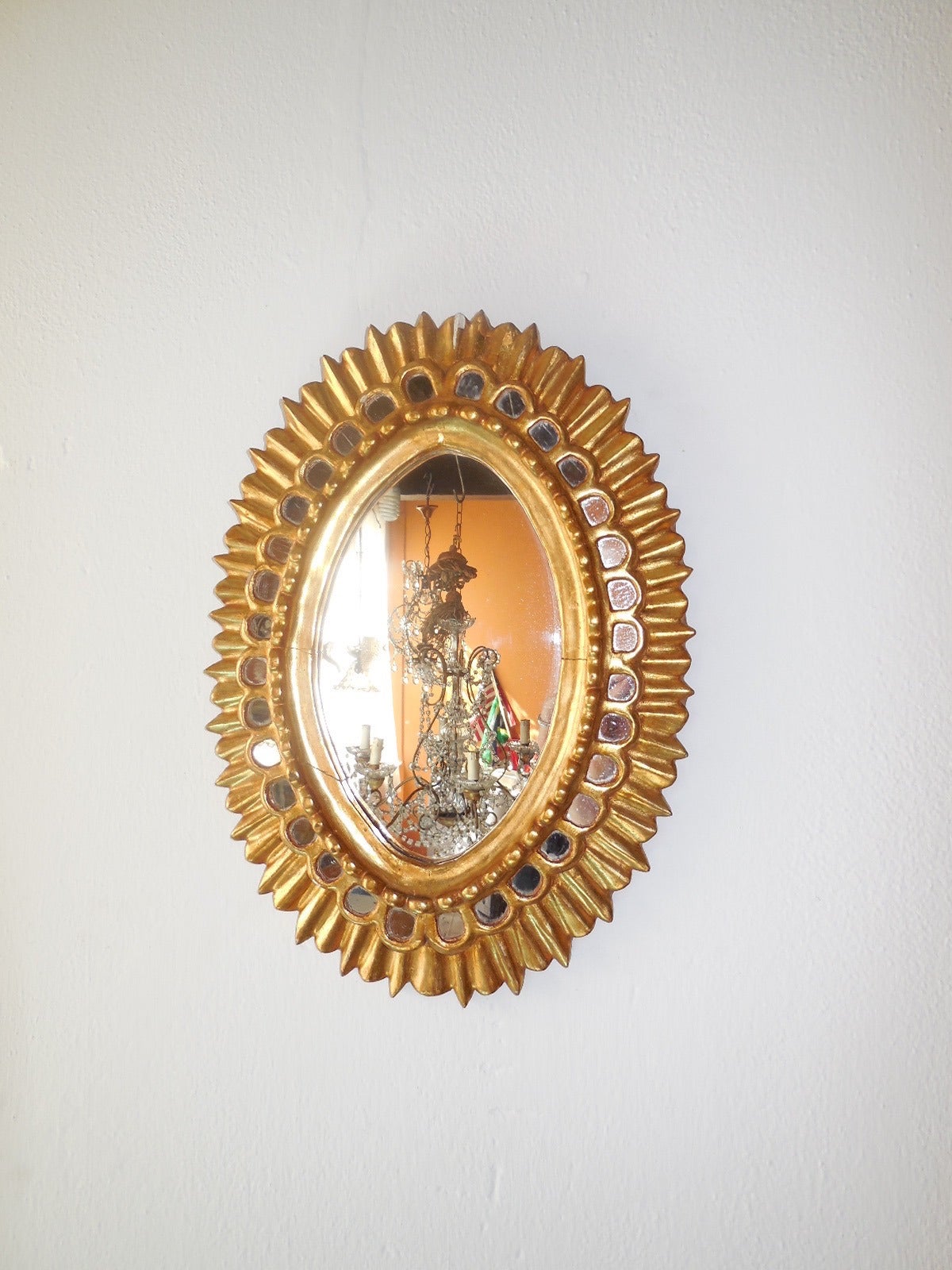 Rare shape.  Mirrors in good shape.  Cracking and gilt chips as shown.  Free shipping from Italy.