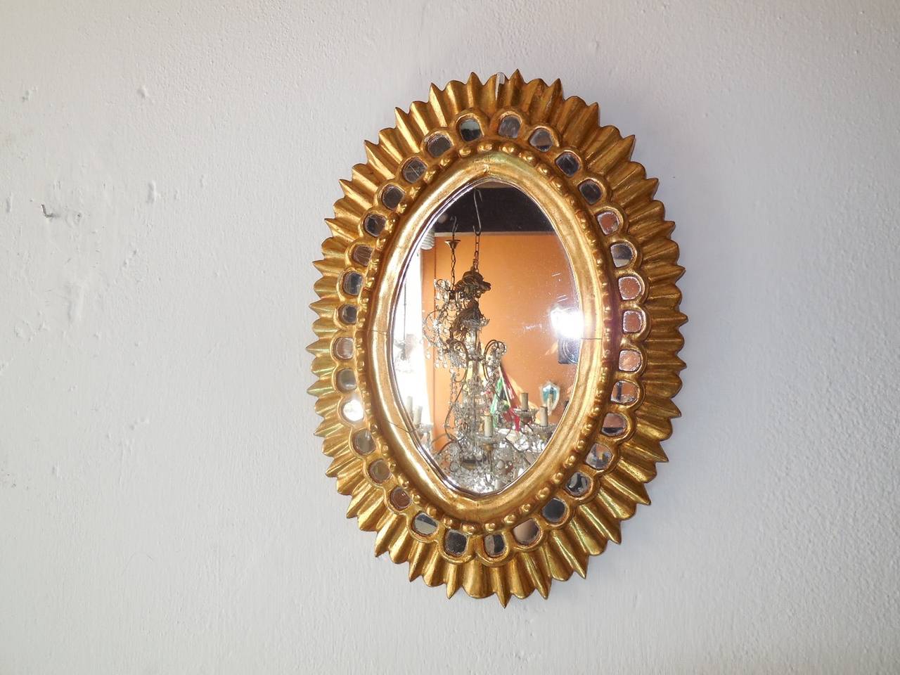 French Gold Gilt Wood Starburst Sunburst Mirror In Good Condition In Modena (MO), Modena (Mo)