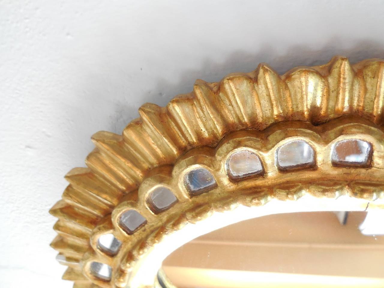 Mid-20th Century French Gold Gilt Wood Starburst Sunburst Mirror