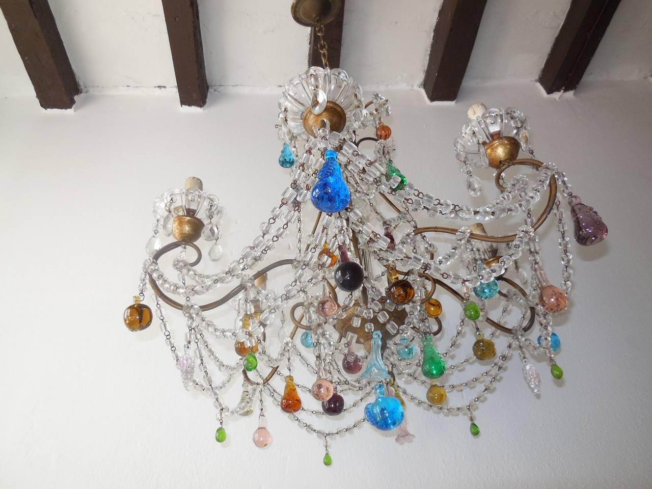 1900 Italian Murano Colored Fruit Crystal Swags Chandelier In Excellent Condition In Modena (MO), Modena (Mo)
