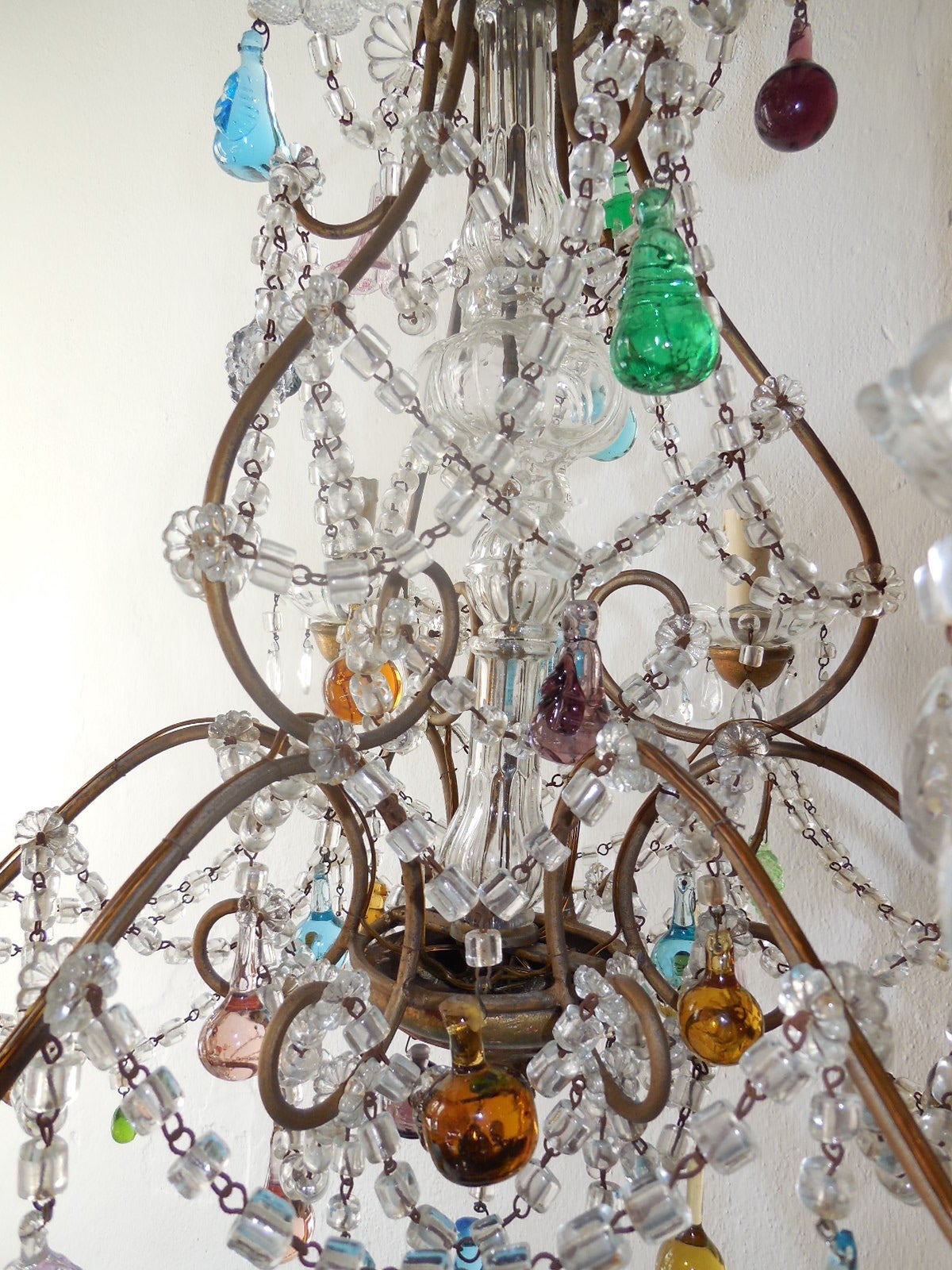 1900 Italian Murano Colored Fruit Crystal Swags Chandelier 2
