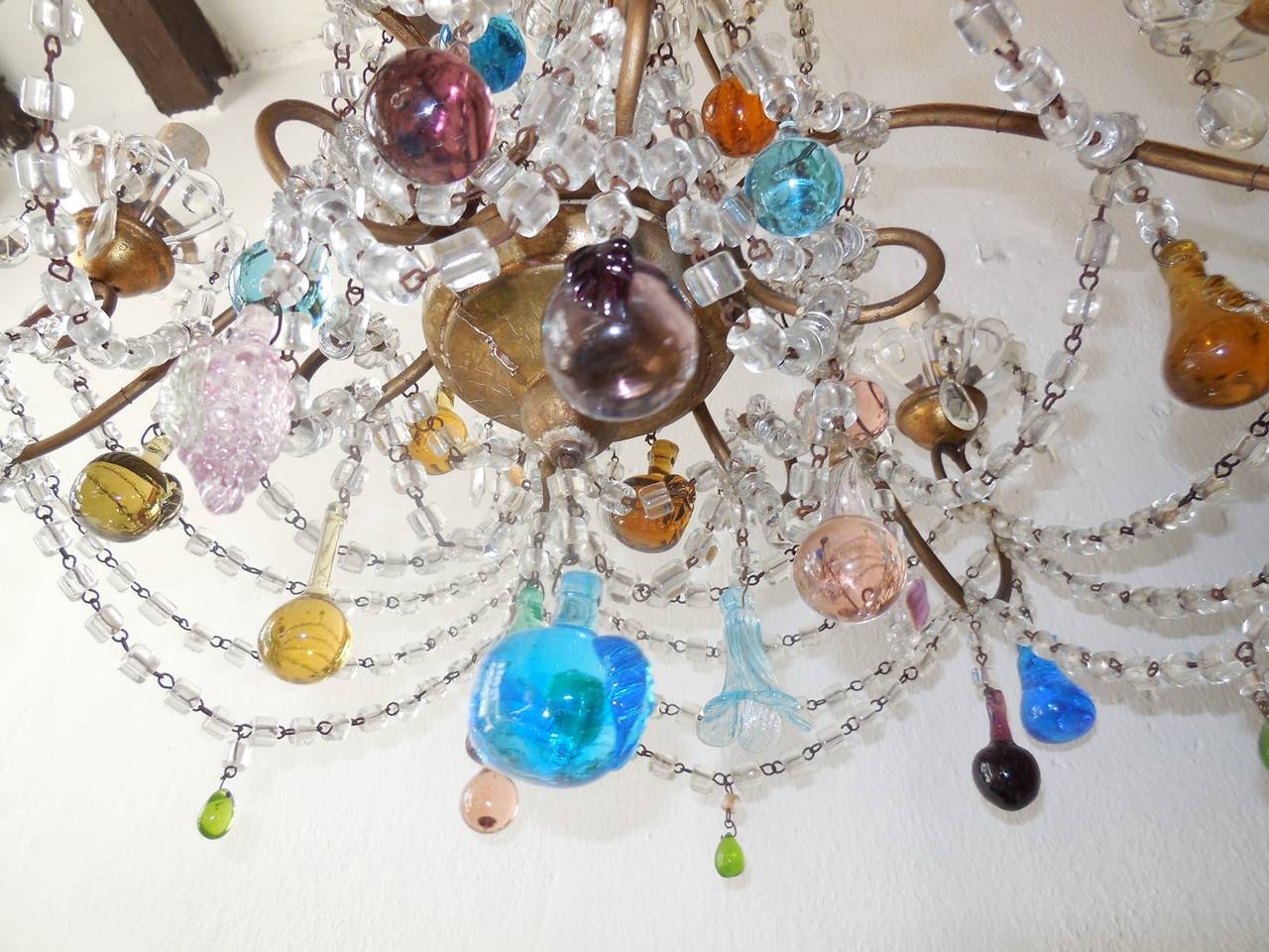 1900 Italian Murano Colored Fruit Crystal Swags Chandelier 5