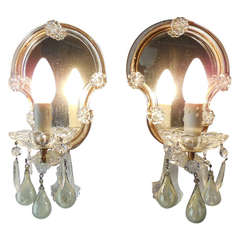 Italian Murano Hand Blown Green Drops Mirrored Sconces