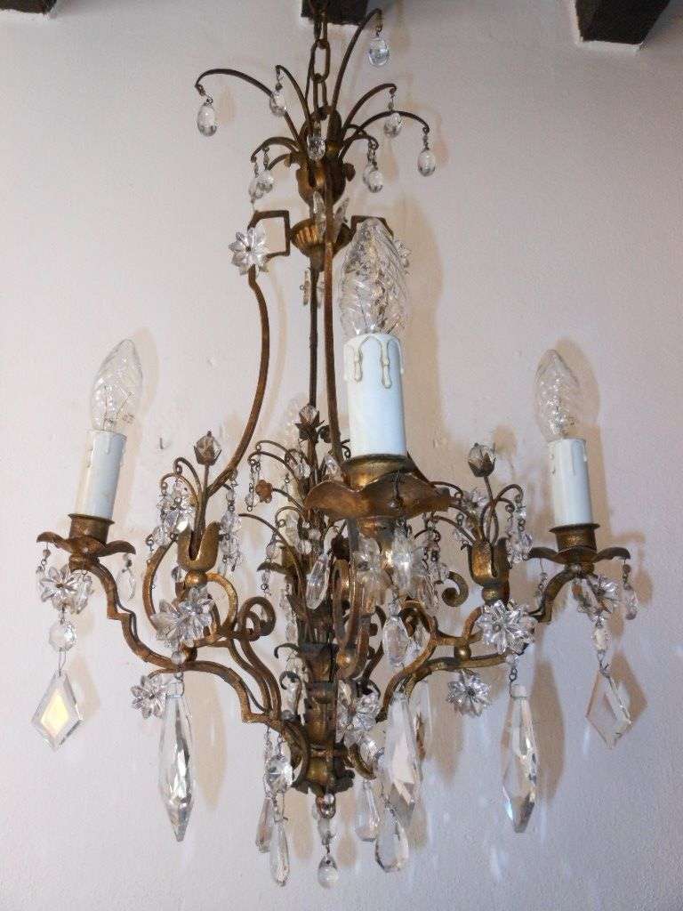 French Art Deco Crystal Stars and Prisms Chandelier 3