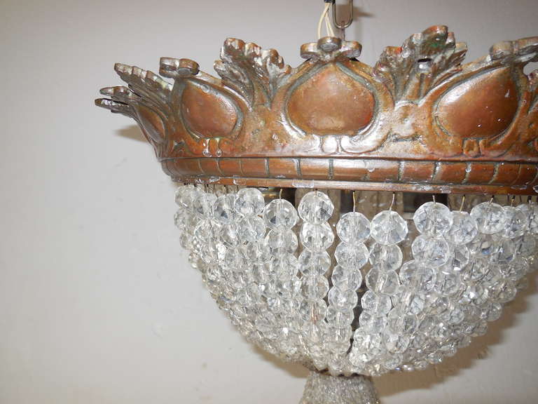 Italian Cast Bronze Beaded Dome Flush Mount Chandelier