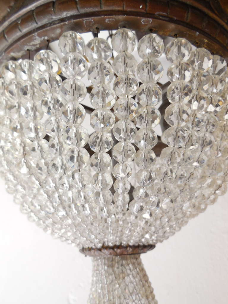 Cast Bronze Beaded Dome Flush Mount Chandelier In Good Condition In Firenze, Toscana