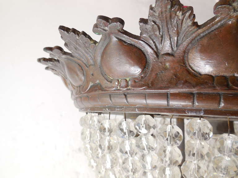 19th Century Cast Bronze Beaded Dome Flush Mount Chandelier