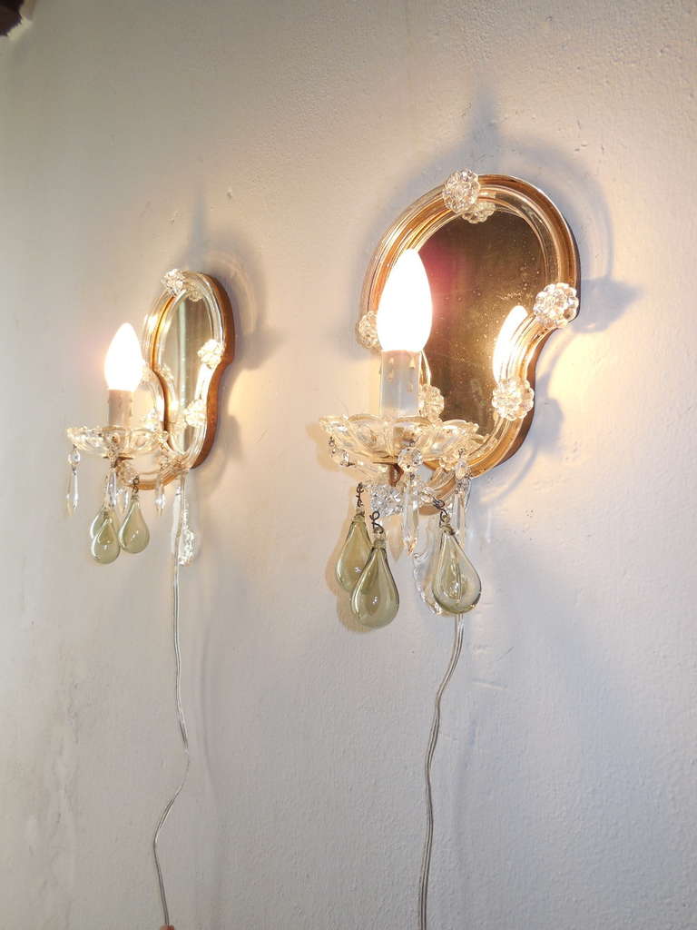Italian Murano Hand Blown Green Drops Mirrored Sconces