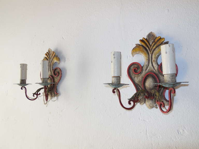 Italian Florentine Tole Sconces In Excellent Condition In Firenze, Toscana