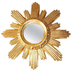 French Gold Gilt Wooden Sunburst Mirror