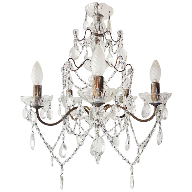 Italian Macaroni Bead Swags Crystal Prisms Chandelier at 1stDibs