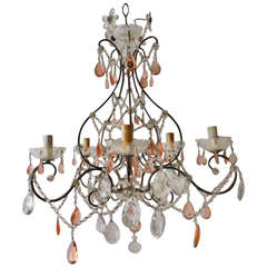 French Maison Bagues Style Peachy/Pink Crystal Prisms Chandelier