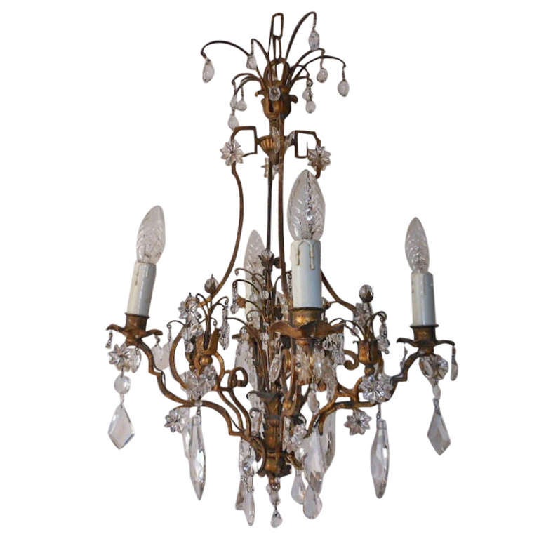 French Art Deco Crystal Stars and Prisms Chandelier