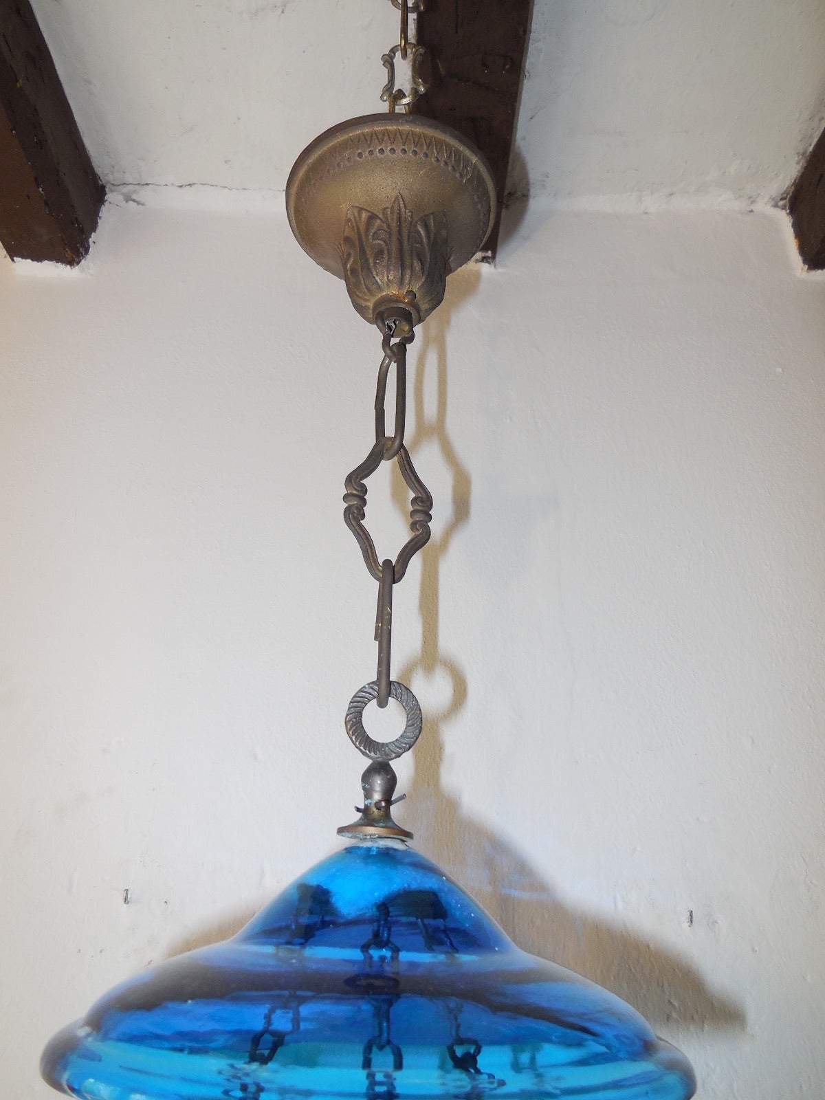 19th Century English Cobalt Blue Bell Jar Lantern Chandelier In Good Condition In Firenze, Toscana