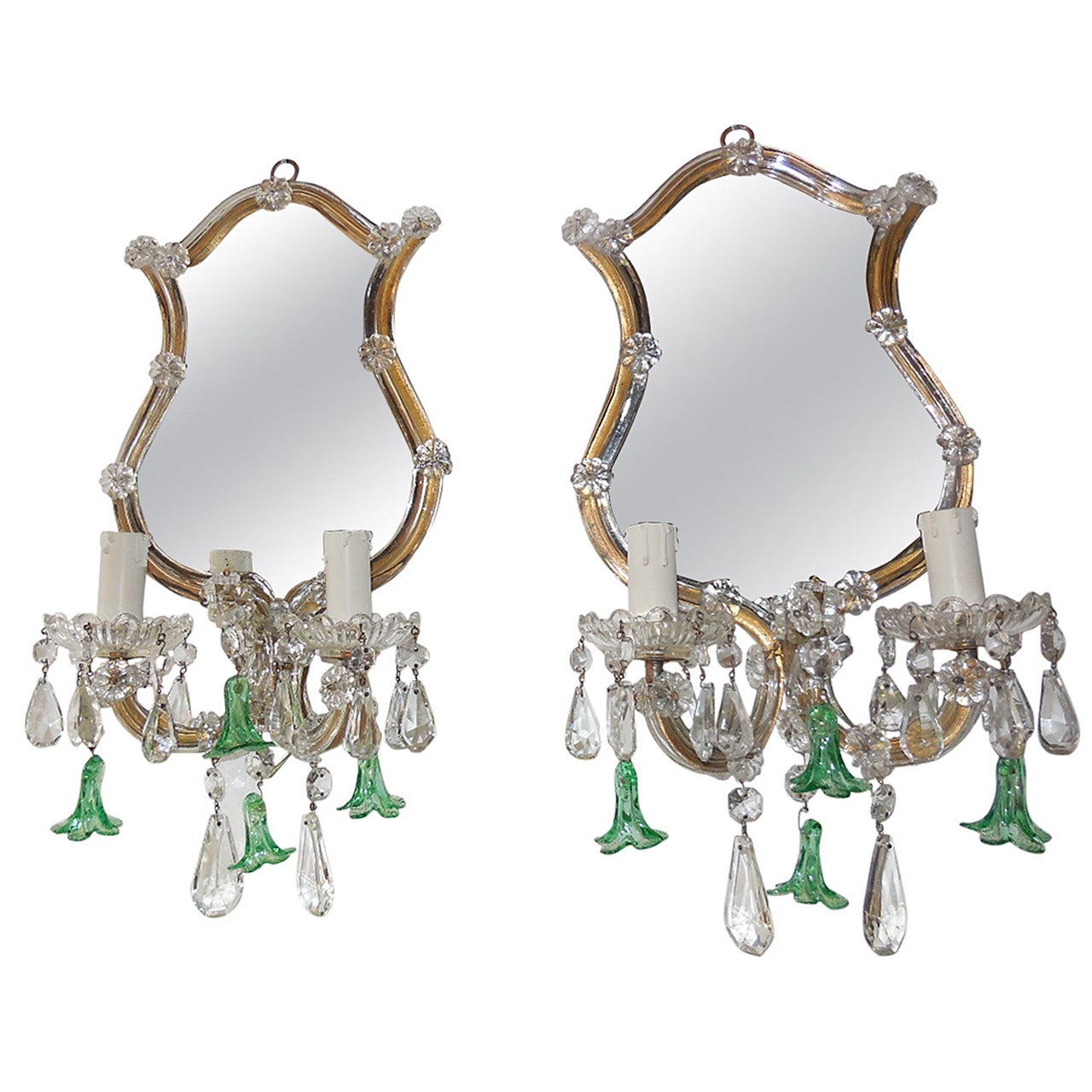Green Bell Flower Crystal Mirror Sconces
