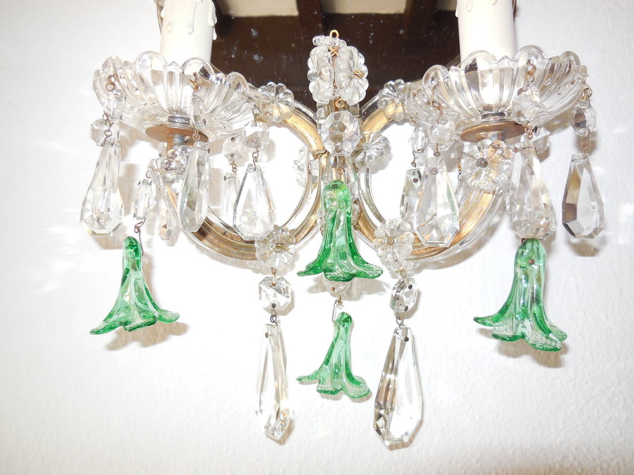 Green Bell Flower Crystal Mirror Sconces 1