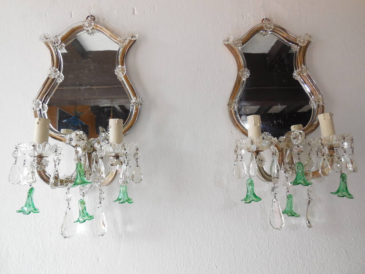 Green Bell Flower Crystal Mirror Sconces 5