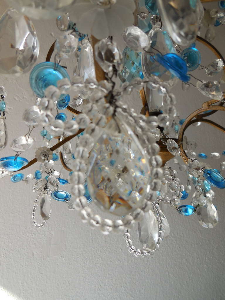 French Crystal Blue Prisms And Beaded Bows Chandelier 1
