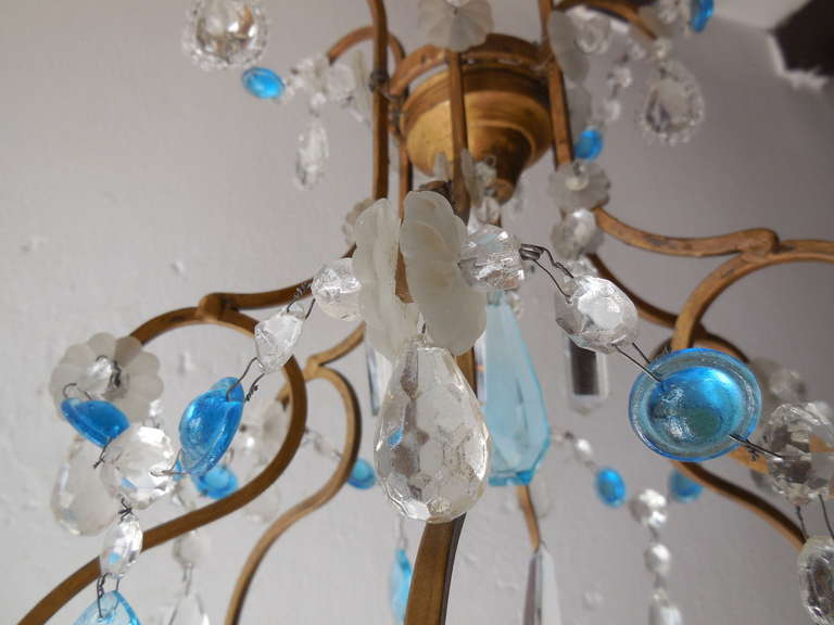 French Crystal Blue Prisms And Beaded Bows Chandelier 2