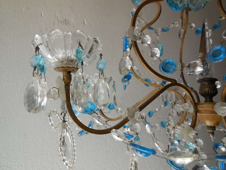 French Crystal Blue Prisms And Beaded Bows Chandelier 3