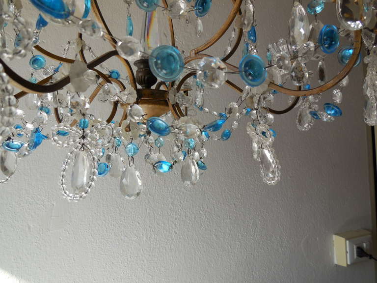 French Crystal Blue Prisms And Beaded Bows Chandelier 4