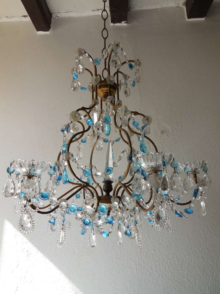 French Crystal Blue Prisms And Beaded Bows Chandelier 5