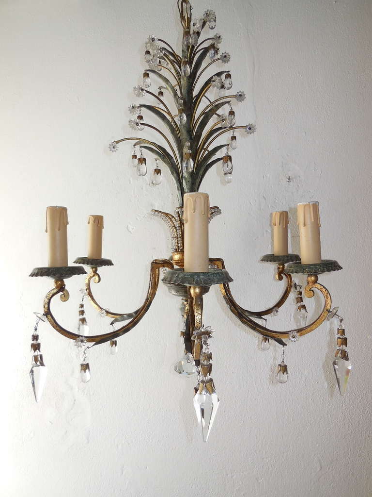 French Green Gilt Polychrome Iron Crystal Chandelier In Good Condition In Modena (MO), Modena (Mo)