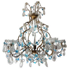 French Crystal Blue Prisms And Beaded Bows Chandelier