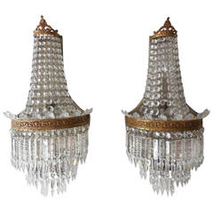 French Huge Empire Crystal Tiered Bronze Sconces