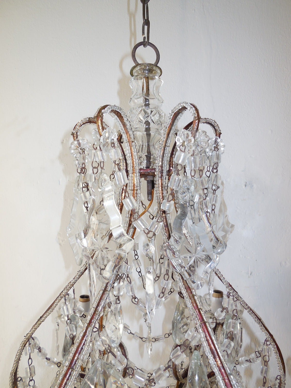 Early 20th Century 1920 French Huge Beaded Crystal Prisms Chandelier