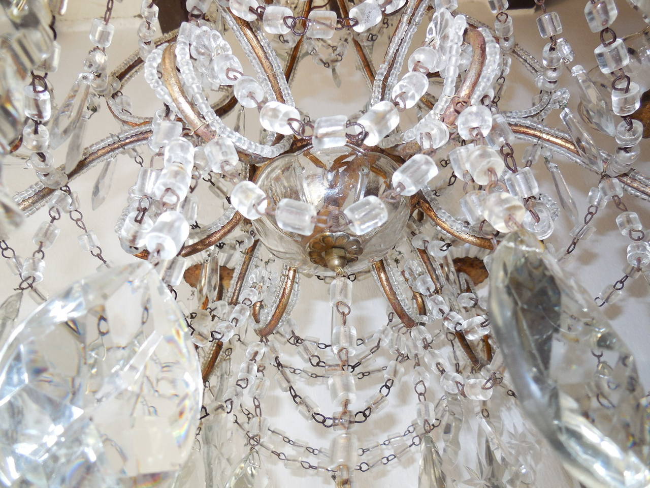 1920 French Huge Beaded Crystal Prisms Chandelier 4