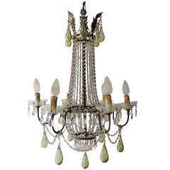 French Empire Huge Green Blown Murano Drops Chandelier