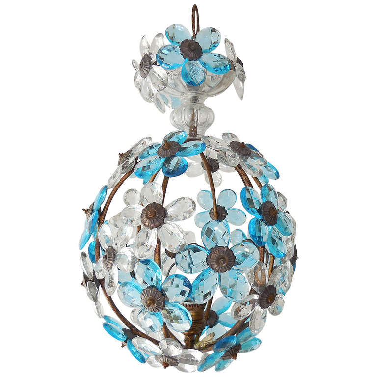 French Aqua Crystal Flowers Ball Chandelier at 1stDibs