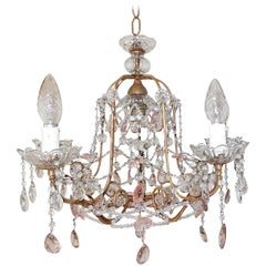 1920 French Feminine Pink Crystal Prisms Chandelier