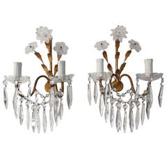 Italian Crystal Prisms Murano Glass Flowers Sconces
