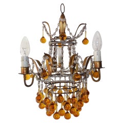 Italian Beaded Dark Yellow Drops Tole Chandelier