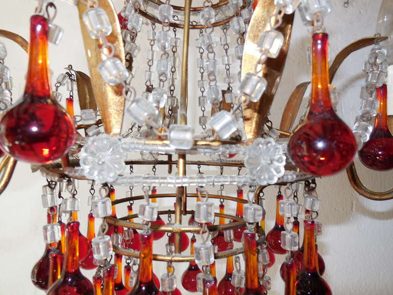 Italian Beaded Red Drops Tole Chandelier 2