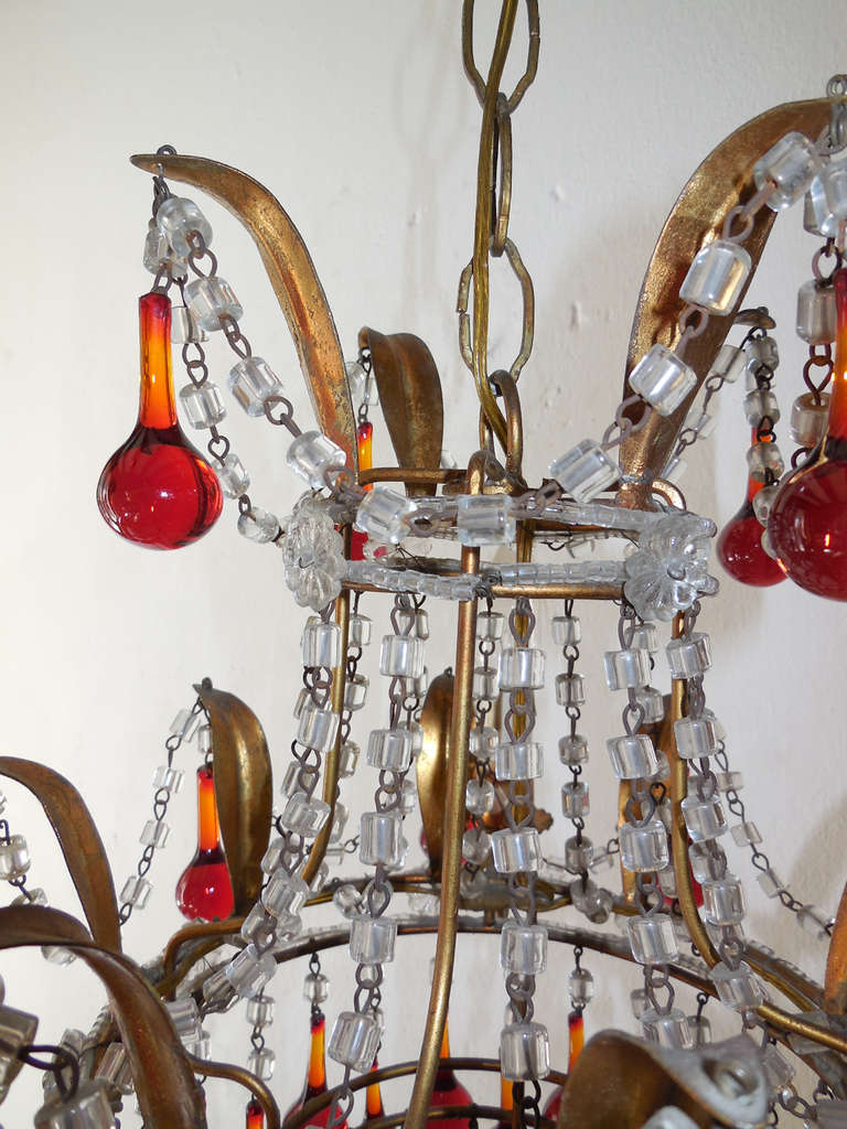 Italian Beaded Red Drops Tole Chandelier 3