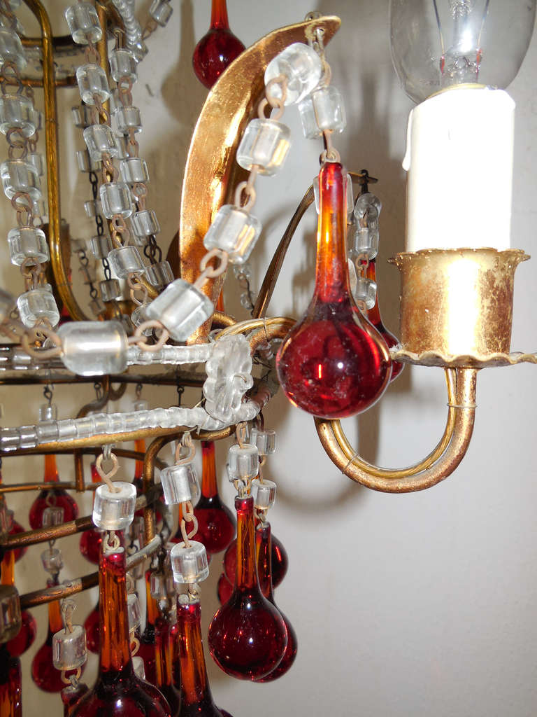 Italian Beaded Red Drops Tole Chandelier 4