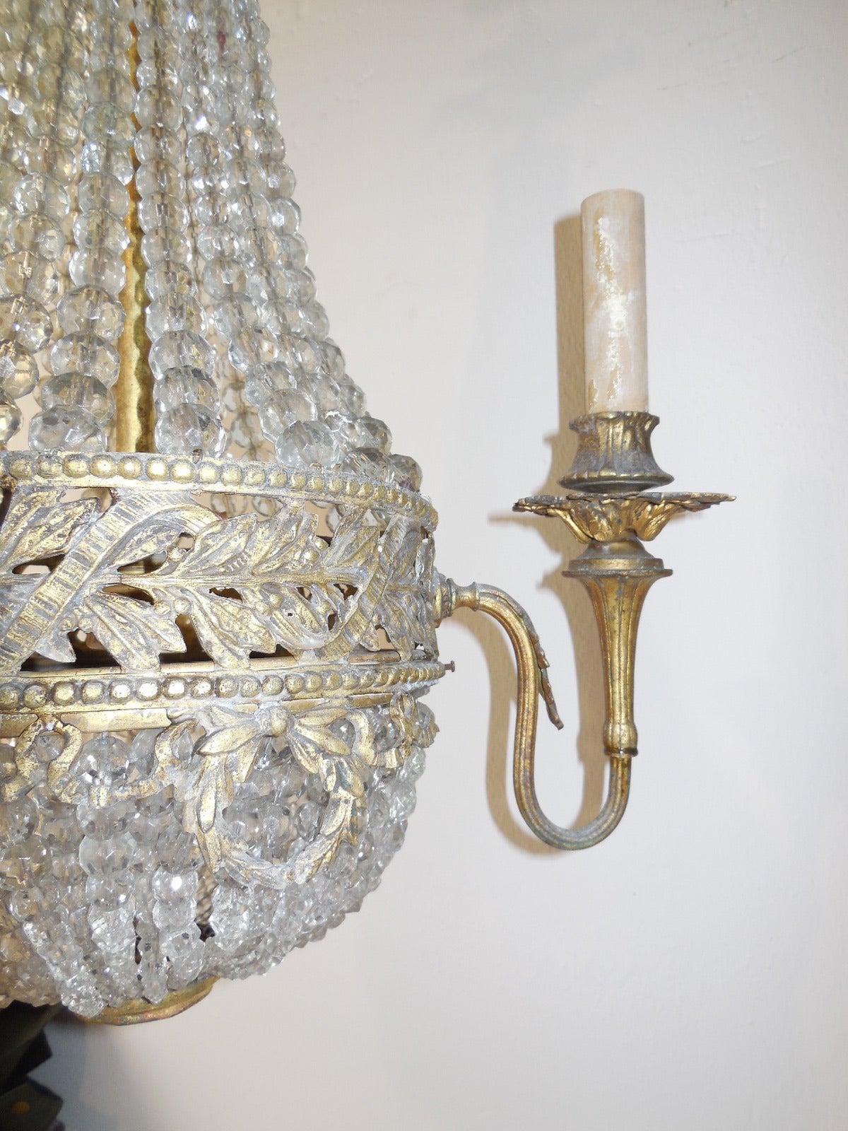 French Cast Bronze Beaded Dome Wreath Chandelier For Sale at 1stdibs