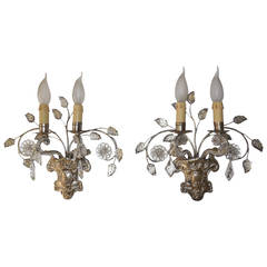 French Maison Bagues Style Silver Floral Beaded Sconces 10