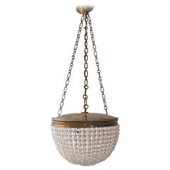 French Cast Bronze Beaded Dome with Chains Chandelier