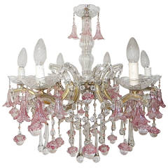 Antique 1920 French Fuchsia Murano Flowers and Balls Chandelier