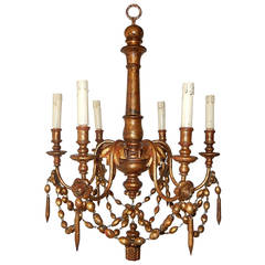 Italian Florentine Giltwood Prisms and Beads Chandelier, circa 1900
