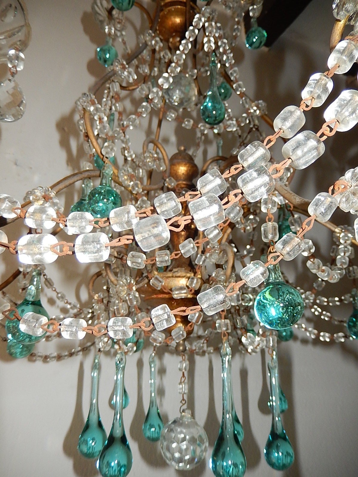 French Aqua Blue Balls and Drops Crystal Chandelier, circa 1920 In Excellent Condition In Modena (MO), Modena (Mo)