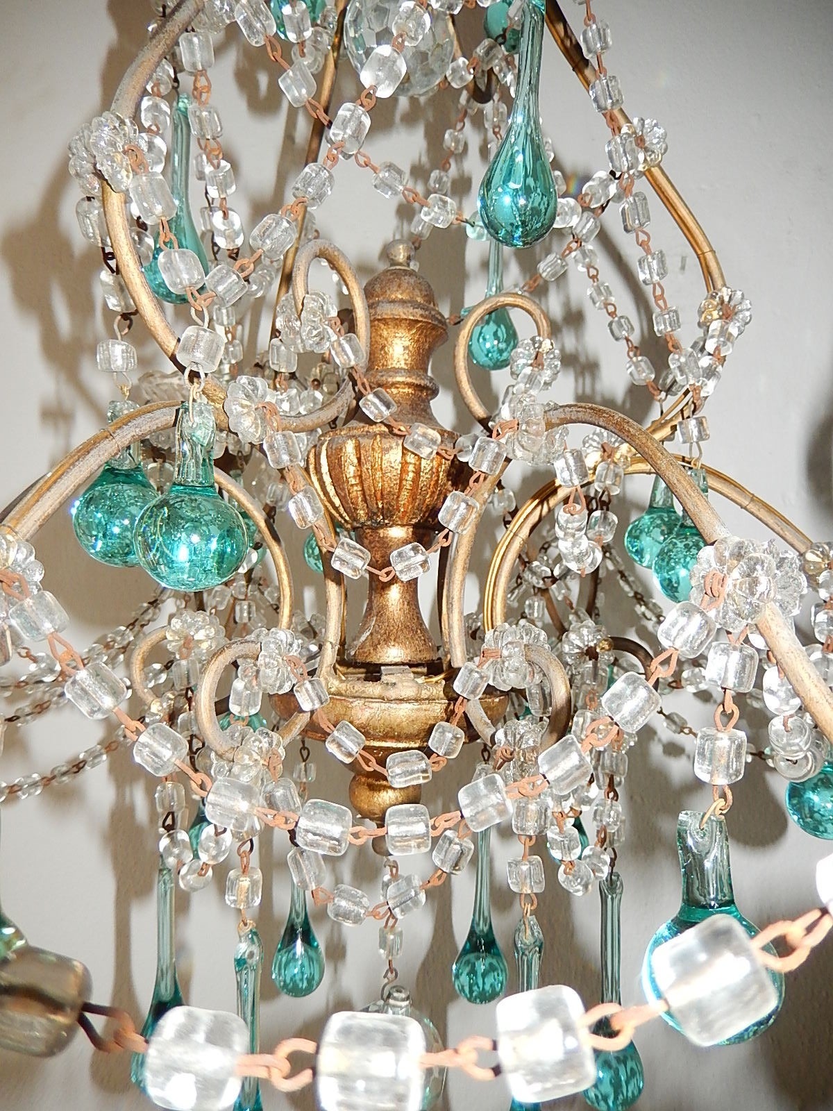 French Aqua Blue Balls and Drops Crystal Chandelier, circa 1920 1