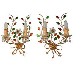 French Maison Bagues Style Colored Floral Beaded Sconces 1